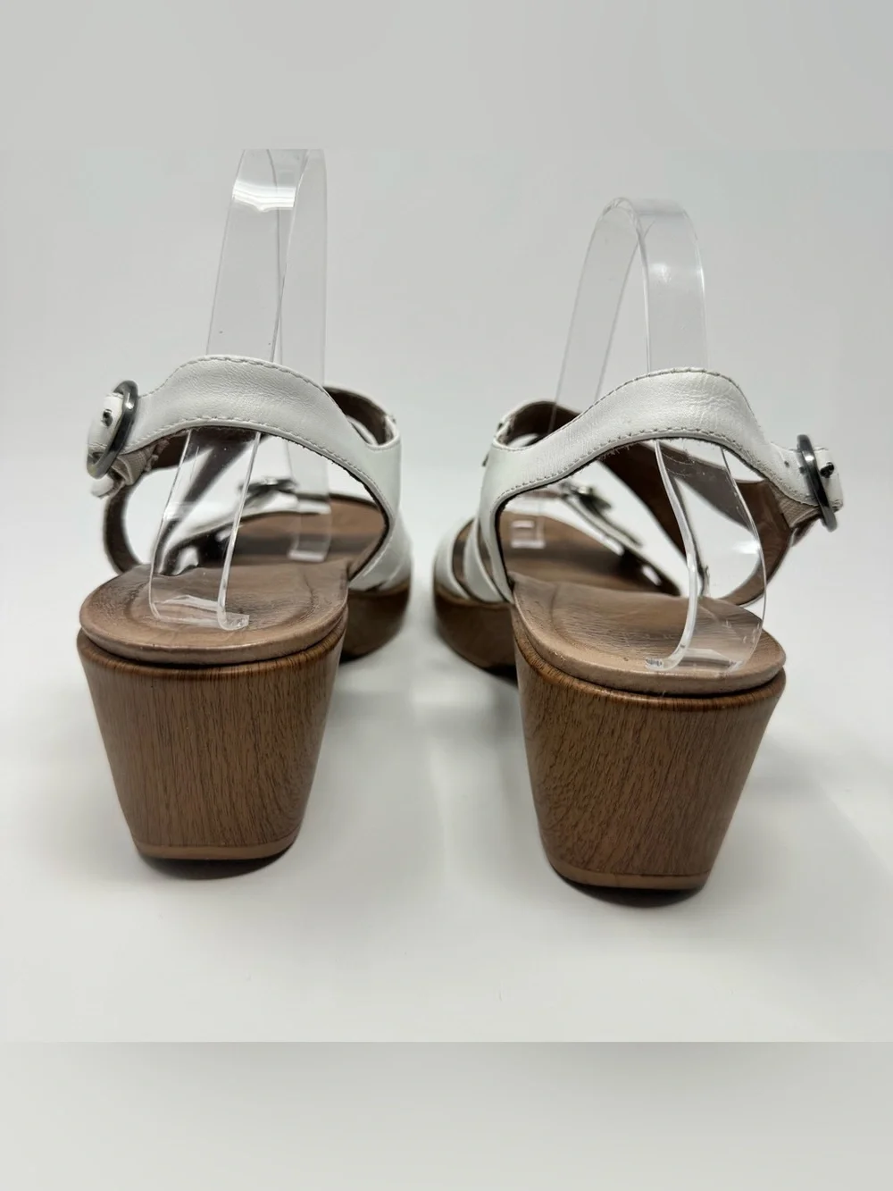Dansko Julie White Leather Wedge Sandals with Buckle Accent Size EU 39 US 8.5-9